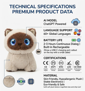 Juguete de Peluche Eléctrico Interactivo Inteligente con IA Cuteyeah AI Chat GPT, Set de Regalo de Gato Siamés de Peluche, 31-50cm, Edades 8+ - Product Image 2