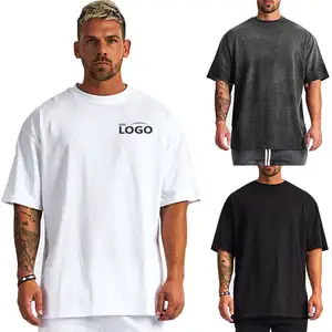 Camiseta de algodão com gola grossa personalizada por atacado de fábrica, camiseta branca com caixa sólida, camiseta masculina em branco, preta, com encaixe quadrado