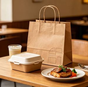 Bolsas de Papel Kraft Reutilizables, Reciclables y Ecológicas para Comida para Llevar, con Asas de Cuerda, Impresión Flexográfica, Venta al Por Mayor Personalizada - Product Image 4