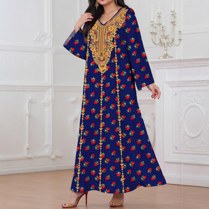 Vestido Estampado Zifeng OEM <span class=keywords><strong>de</strong></span> Oriente Medio y Sudeste Asiático, Cuello en V, Manga Larga, Holgado, Informal, <span class=keywords><strong>de</strong></span> Primavera, Poliéster, CE - Product Image 2