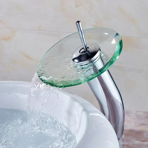 Grifo de inodoro de vidrio de cascada de parque de acero inoxidable de diseño moderno Grifo de vidrio de lavabo único Grifo frío y caliente - Product Image 3