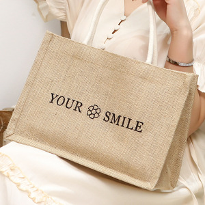 Custom Logo Printing Fashion <strong>Jute</strong> Linen Walker <strong>Bags</strong> for Travel With Cotton Rope <strong>Tote</strong> - Product Image 2
