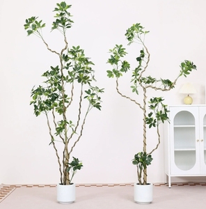 Planta verde de simulación, pie de pato, madera, luz de gama alta, sala de estar interior de lujo, planta de suelo en maceta grande, bonsái - Product Image 5