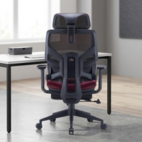 Chaise de bureau ergonomique Anji au design moderne, dossier haut en maille, avec repose-pieds, en tissu