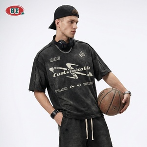T-shirt da uomo streetwear OEM/ODM a maniche corte, vestibilità rilassata effetto distressed, in jersey lavato con acido, stampa DTG, vestibilità ampia sportiva - Product Image 2