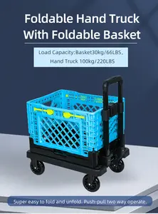 Portable Box And Cart Adjustable Height Handle Handtruck Utility Grocery Shopping Cart With Storage Crate For Grocery Office 5cm