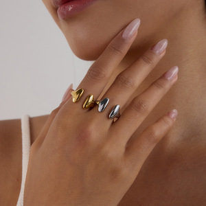 Heart Shape <b>Open</b> <b>Ring</b> For Women Gold And Silver Tone Geometric Design Everyday Wear Jewelry - Product Image 3