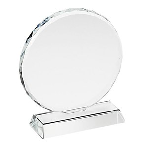Trofeo de Vidrio Trabalhado Redondo de 110 mm con Base de 19 mm, Gráficos Impresos con UV para Premios, Ferias Comerciales, Bienvenida, Hecho de Vidrio y Papel - Product Image 1