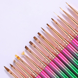 Lot de 15 pinceaux à ongles en métal arc-en-ciel, poils en nylon, multifonctionnels, plats, ovales, angulaires, pour gel acrylique 3D, salon et manucure DIY - Product Image 4
