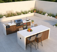 Cuisine extérieure avec table de bar intégrée, barbecue et espace repas, station modulaire résistante aux intempéries pour les loisirs en plein air