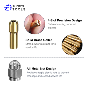 Ensemble de mandrins de perceuse 12 pièces / 15 pièces pour <span class=keywords><strong>Dremel</strong></span>, <span class=keywords><strong>mandrin</strong></span> à 3 mâchoires sans clé 4486 avec collets en laiton de 0,8 à 3,2 mm - Product Image 4