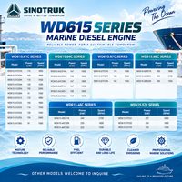 Moteur diesel marin à injection directe SINOTRUK WD615 Série WD615.68C02N 205kW 279HP 2100RPM pour propulsion de bateaux