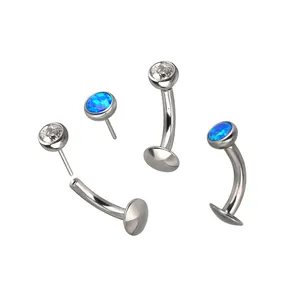 Hot Selling Titanium Pin Draadloze Zwevende Convexe Basis Navel Ring Met Bezel Set Cz Opal Top Piercing Body Sieraden