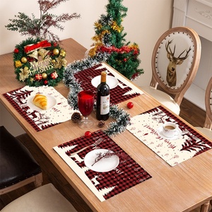 Nieuwe kersttafelmatset met kerstmanprint, linnen tafelkleed, anti-vlek, warmte-isolerend, decoratie voor de eettafel - Product Image 5