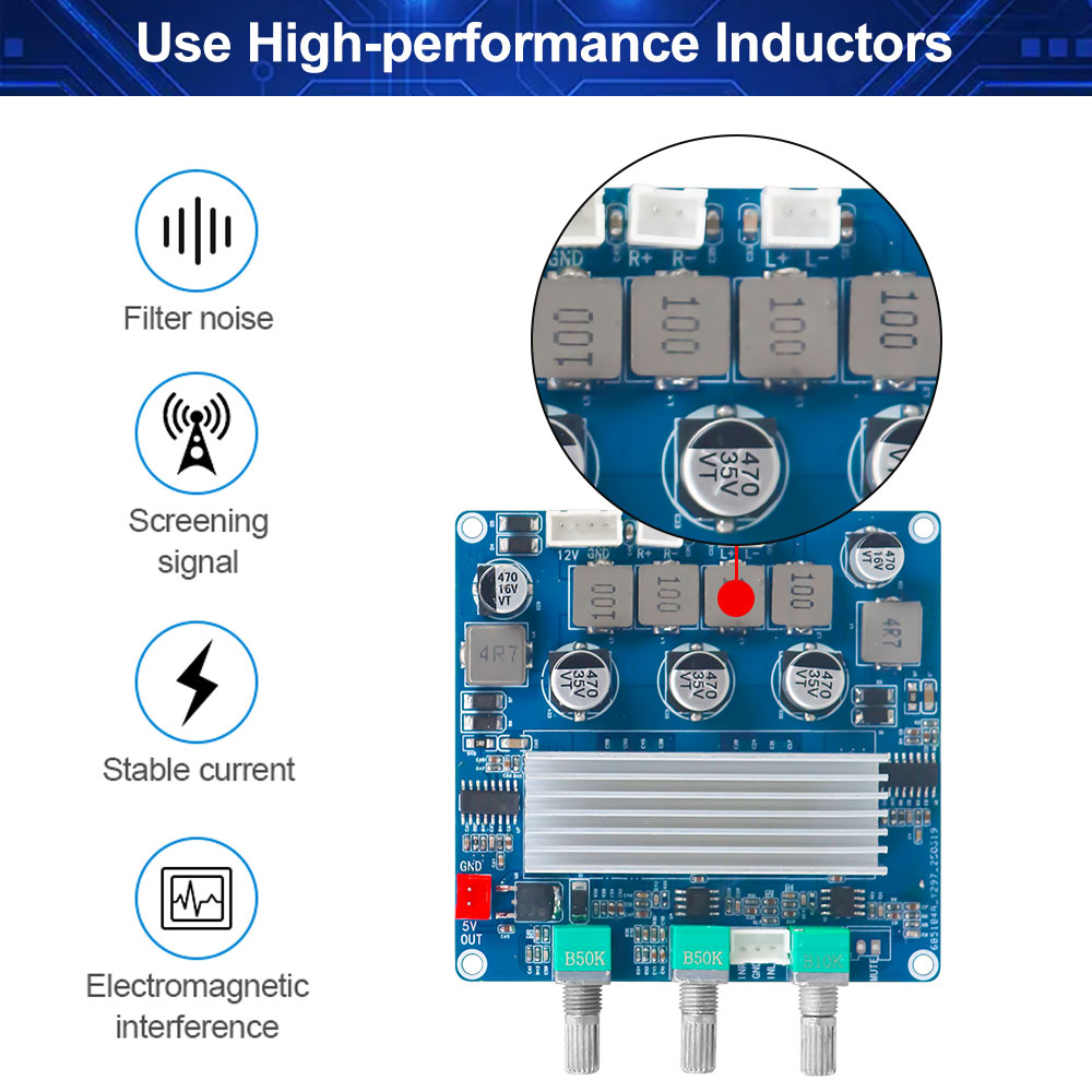 Amplificatore Bluetooth 5.0 TPA3116D2 200W (100W+100W) Per Fai-da-te: Scheda Hi-Fi Stereo Con Ingresso 3.5mm Per Altoparlanti Casalinghi - 4