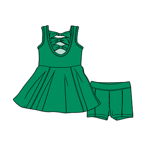 GSSO3458 CUSTOM Conjunto de Ropa para Niña Pequeña, Diseño Verde Sólido, Venta al por Mayor, Conjunto sin Mangas para Niña - Product Image 1