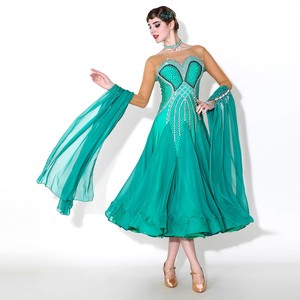 High Quality Moq 1pcs Women Ladies Performance Wear Green International Standard Competition <strong>Ballroom</strong> <strong>Dance</strong> <strong>Dresses</strong> - Product Image 4