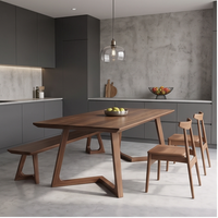 Table à manger moderne simple en bois massif, style japonais, rectangulaire