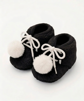 Chaussons d'hiver en peluche à pompons pour bébé, semelle souple, à lacets, pantoufles en fourrure pour nourrissons