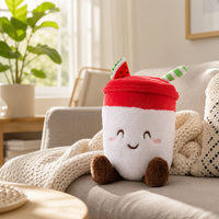 Peluche Super Douce 100% Polyester, Poupée en Forme de Tasse Brodé Motif Crème Glacée, Jouet Anti-Stress 30cm, Thème Babywolf pour Fête d'Anniversaire
