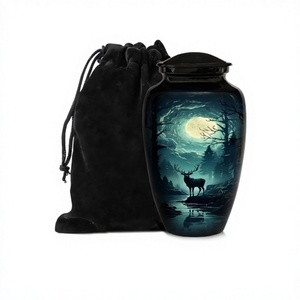Urne de crémation adulte cerf pour cendres humaines-Urne funéraire décorative pour hommes et femmes-Grande urne commémorative avec sac en velours noir - Product Image 1