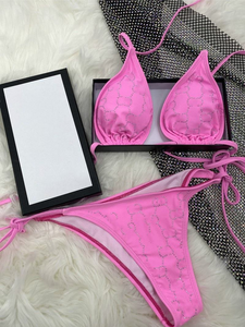 Conjunto de Bikini de Cintura Alta para Mujer <span class=keywords><strong>con</strong></span> Pantalones Triangulares Transpirables y Decoración de Patrón de Diamantes, Completo en Dos Piezas - Product Image 3