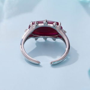 Anillo de cóctel ovalado Glam con rubí, engaste de plata, joyería de compromiso para mujer, piedra de nacimiento de julio - Product Image 2
