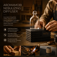 Diffuseur d'huiles essentielles portable rechargeable 30 ml, base en verre et bois, design sans eau, pour voyage, bureau, étude, hôtel, humidificateur