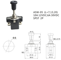 Interrupteur universel pour voiture, type poussoir-tirant, SPST, 2 broches, marche-arrêt, avec longueur de filetage de 7 mm, 13 mm, 20 mm