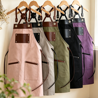 Tablier personnalisé réutilisable et lavable en toile de coton avec bretelles croisées en cuir PU et 3 poches pour chef, restaurant, jardin, poterie