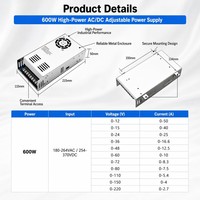 Alimentation électrique réglable 600W 12V 15V 24V 36V 48V 60V 72V 80V 110V 150V 220V 2.7A-50A 600W Alimentation à découpage AC/DC