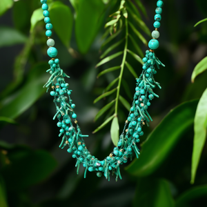 Fashion Beaded <b>Necklace</b> 316L Stainless Steel PVD Gold Plating Sustainable Resistant Multi Strand Turquoise Beads - Product Image 3