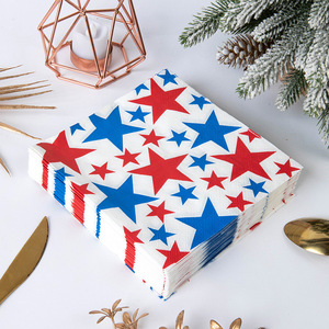 <span class=keywords><strong>Serviettes</strong></span> en <span class=keywords><strong>papier</strong></span> jetables rouges, blanches et bleues à étoiles, 330 mm x 330 mm, pour décoration patriotique américaine, avec logo personnalisé, vente en gros - Product Image 1