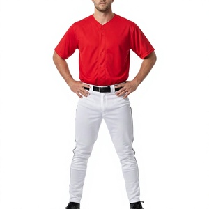 Uniforme de Béisbol Rojo para Hombre con Pantalones Blancos y Cinturón Negro, Transpirable, de Poliéster, Talla Adulto, LONG MISSION INDUSTRY LMI-011 - Product Image 1