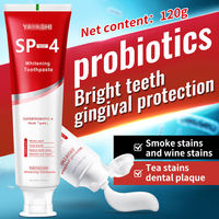 Vente transfrontalière de dentifrice probiotique SP4 certifié FDA/MSDS, blanchissant, haleine fraîche, élimination des taches, version anglaise pour le commerce extérieur