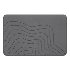 Skymoving New Engrave Design Easy To Clean Diatomaceous Earth Bath Mat Non Slip Diatomite Stone Bath Mat Natural Stone Bath Mats