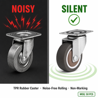 Roulettes pivotantes silencieuses en TPR durables, roue pleine de 1,5 pouce avec plaque supérieure et roulement à billes pour meubles et usage domestique