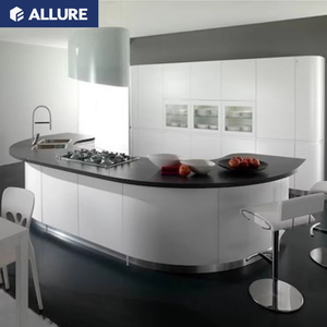 Allure Tall Cheap <span class=keywords><strong>Island</strong></span> <span class=keywords><strong>2</strong></span> Pac Layout Hotel completo in fibra senza maniglie armadio da cucina Design colore cina MDF durevole personalizzato - Product Image 1