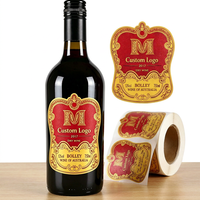 Étiquettes personnalisées pour boissons, vin, bière, café, estampage à chaud doré, papier kraft gaufré, autocollants adhésifs, emballage écologique imperméable