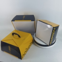 Boîte à gâteau portable en matériaux recyclés personnalisés, gaufrée UV, jaune-noir, pliable, pour emballage de pâtisserie, mousse, gâteau d'anniversaire