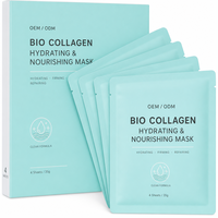 Masque facial en hydrogel au collagène bio avec logo personnalisé, masque peel-off deux heures, hydratation intense, affinage des pores, éclaircissant, anti-âge, 4 pièces