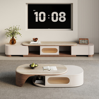 Ensemble de meubles de salon modernes en bois et ardoise, style luxe léger, avec meuble TV rétractable