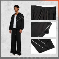 Ensemble de veste et pull pour homme, style streetwear, ample, léger, en polyester/coton, avec col montant et blocs de couleur contrastés, vente en gros