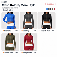 Veste courte à col montant et fermeture éclair sur le devant pour femme, manches longues avec passe-pouces, brossée, séchage rapide, respirante, pour yoga, course à pied et fitness