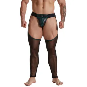 Мужские брюки из искусственной кожи, зеленые большие сетчатые трусы, обтягивающее сексуальное нижнее белье для взрослых, для геев, мужские сексуальные кальсоны на заказ