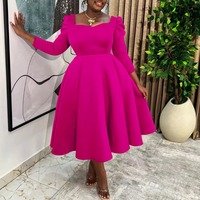 D3354 Dernière Collection Robes Automne & Hiver Femmes Casual Col Carré Taille Haute Robe Trapèze Robes Africaines pour Femmes Vêtements