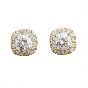 Boucles d'oreilles en or E3545 avec diamants naturels taille coussin, style classique pour femme - Product Image 1