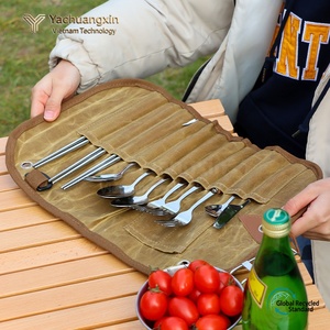 Ensemble de couverts en acier inoxydable avec étui en toile, cuillère, fourchette, couteau, baguettes, kit d'ustensiles de table portables - Product Image 5
