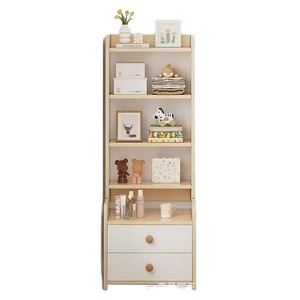 Wooden bookcase, floor-standing, large-capacity bedside storage cabinet with <b>drawers</b>, solid wood <b>small</b> rental room storage - Product Image 5