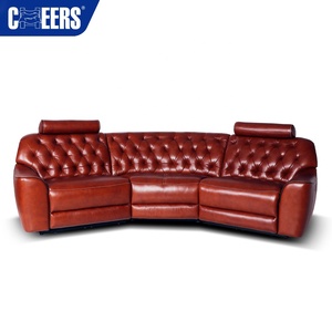<span class=keywords><strong>MANWAH</strong></span> pour le marché européen, canapé Chesterfield d'angle en cuir véritable marron de luxe, inclinable électrique, avec appui-tête et structure métallique - Product Image 5